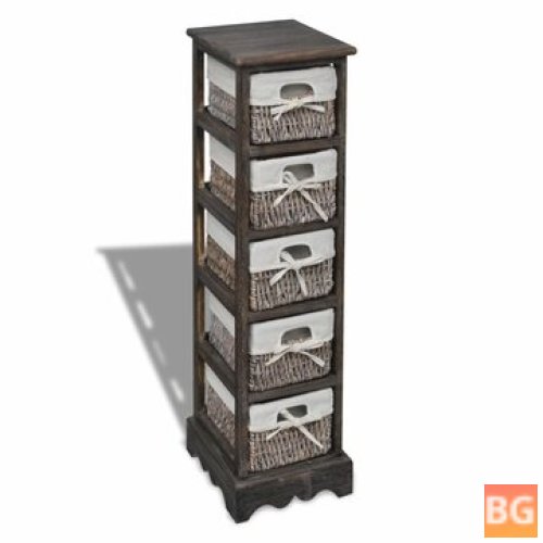Wooden Storage Cabinet with 5 Weaving Baskets