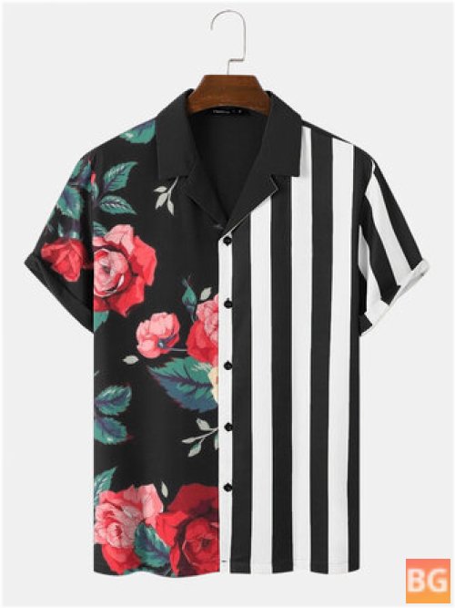 Short Sleeve Shirts with Floral & Striped Pattern