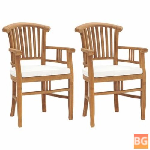 2-Piece Garden Chairs with Cream Cushions and Solid Teak Wood