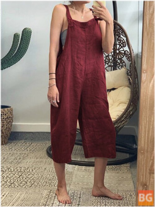 Women's Sleeveless Jumpsuit with Side Pockets and Solid Colors