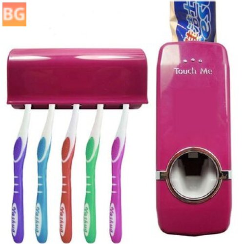 Bathroom Wall Mounted Toothpaste Dispenser with Five Toothbrush Holder Set