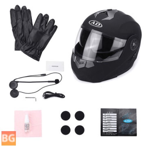 Motorcycle Helmet with Bluetooth Music Player and Gloves