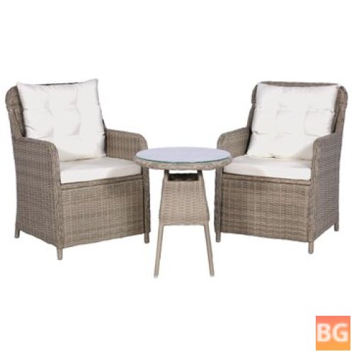 Bistro Set with Cushions and pillows - Poly Rattan Brown