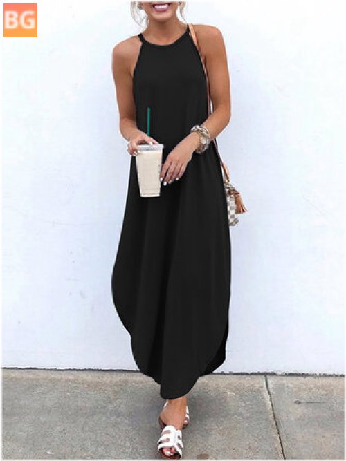 High-Low Hem Sleeveless Straps for Women - Solid Causal Maxi Dress