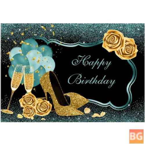 Happy Birthday Background Cloth with Glasses and Banner - Green Gold