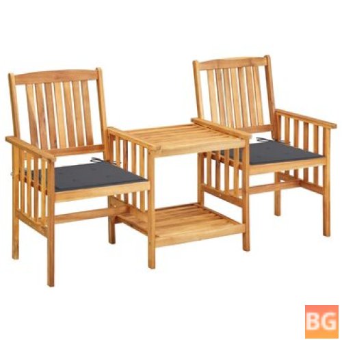 Wooden Garden Chairs with Tea Table and Cushions