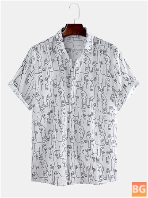 Button Up Shirt with Abstract Line Print