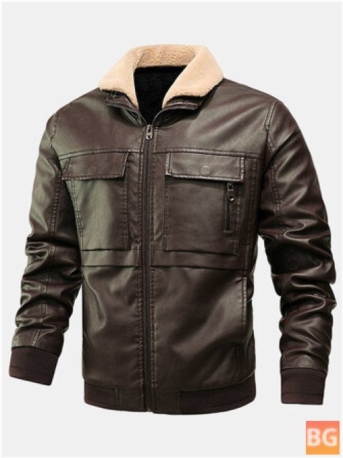 Thin PU Leather Jacket with Flap Pockets
