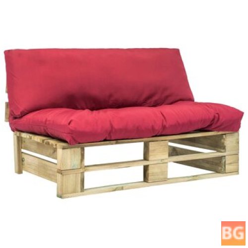 Red Cushioned Pallet Wood Garden Bench