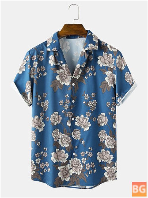 Short Sleeve Men's Casual Shirt with Flower Print