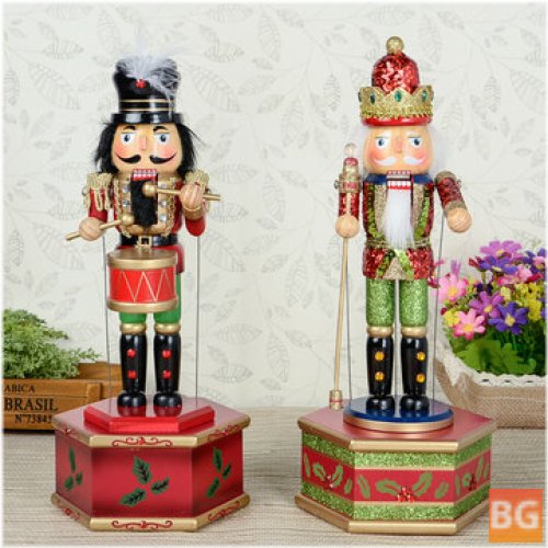 Wooden Music Box with Nutcracker Doll Soldier Theme