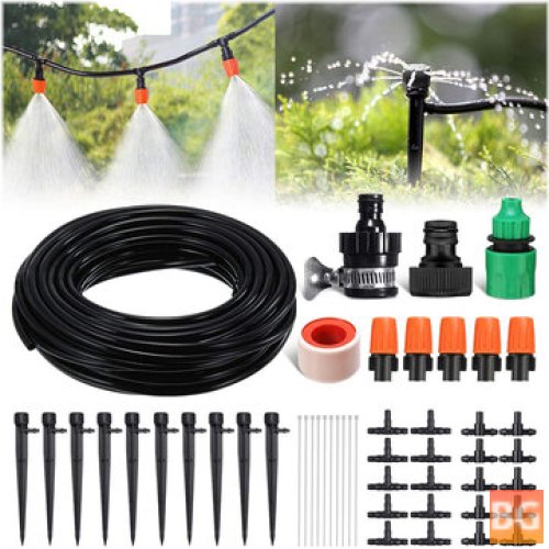 Garden Irrigation System with Distribution Tubing, Hose, and Nozzles - 45Pcs