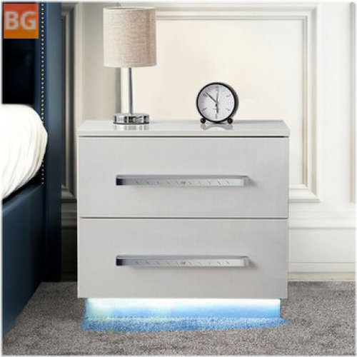 High Gloss LED Nightstand with 2 Drawers