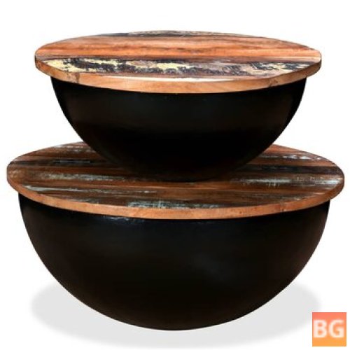 Solid Wood Coffee Table Set - Black Bowl