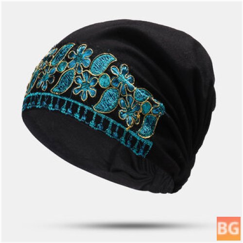 Women's Canvas Beanie Hat with Flower Printing