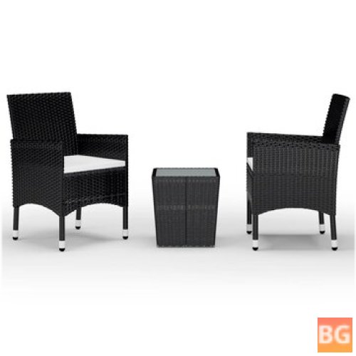 Bistro Set - Poly Rattan and Tempered Glass Black