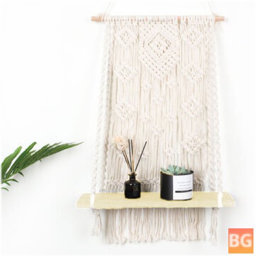 Wooden Pot Shelf with Hanger for Macrame Plant