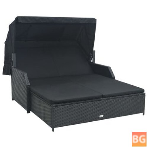 Sun Lounger with Canopy - Black