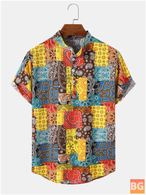 Short Sleeve Men's Shirt with Paisley Print