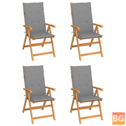 4-Piece Garden Chairs with Gray Cushions and Solid Teak Wood