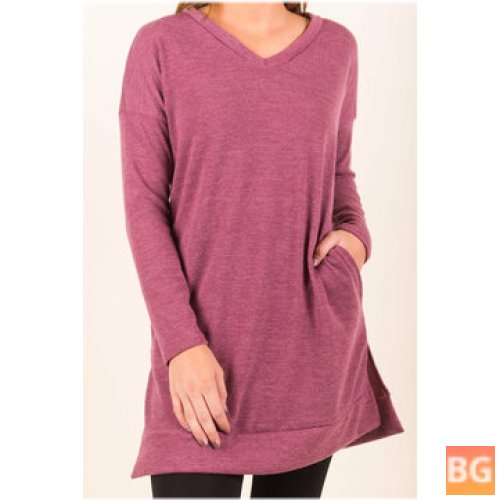 Women's Solid V Neck T-Shirts with Causal Necklines