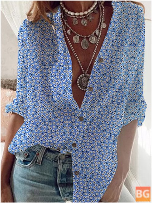 Button-Down Shirt with Long Sleeve Floral Print