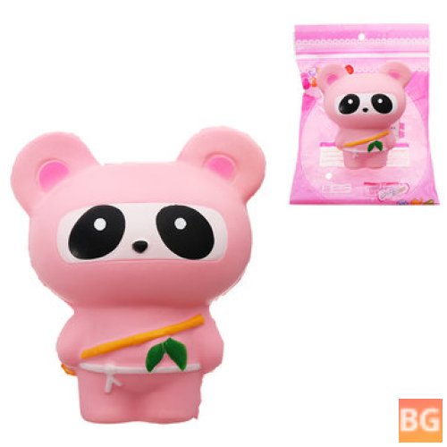 Soft Toy for Children - 13.5cm Pink Bear with Squishy Panda Ninja Suit