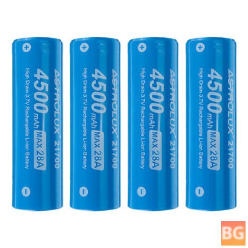 4Pcs 4500mAh 28A 21700 Li-ion Batteries for Flashlights & RC Toys