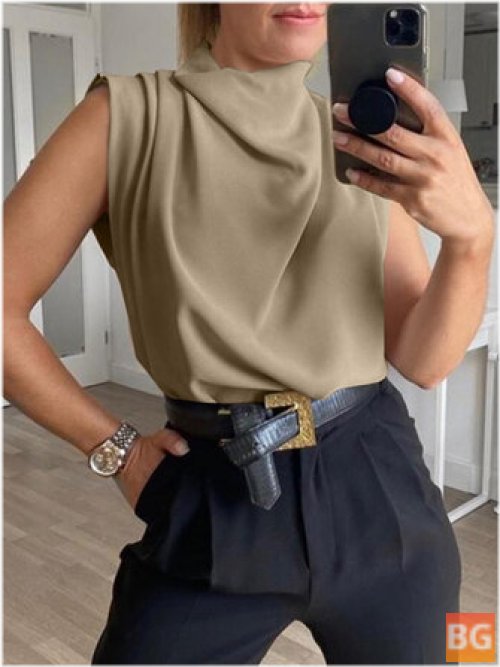 Draped Collar Top - Solid Color