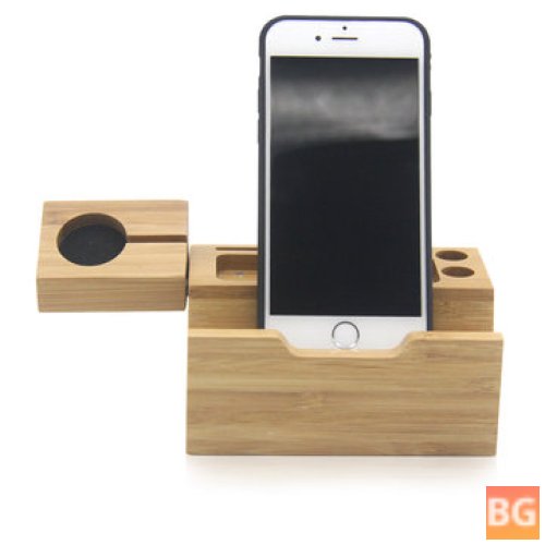 USB Charging Dock Stand Holder for mobile phone - natural bamboo