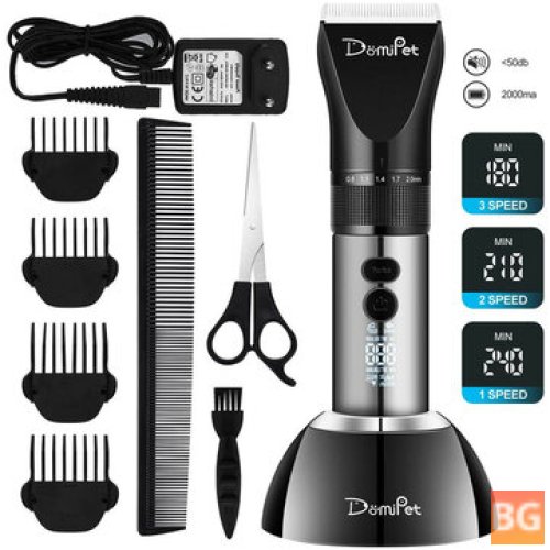 Domipet NC01 Dog Clipper Groomer Professional 3 Speed Low Noise Rechargeable Hair Clipper with Grooming Accessories Cats Animals Waterproof