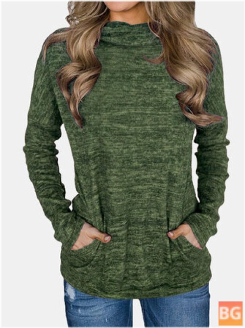 Women's Knit Pullover Sweater - High Neck - Casual