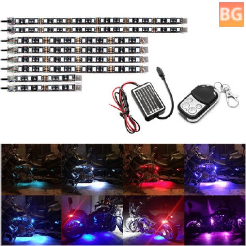 8-Pack of Motorcycle LED Light Strips - Waterproof RGB Multi-Color Underglow Neon Ground Effect Atmosphere Lights with Remote and Adhesives Clips