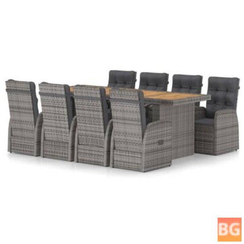 Dining Set with Cushions - Poly rattan gray
