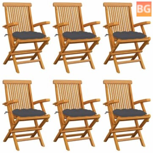 Teak Garden Chairs with Anthracite Cushions (Set of 6)