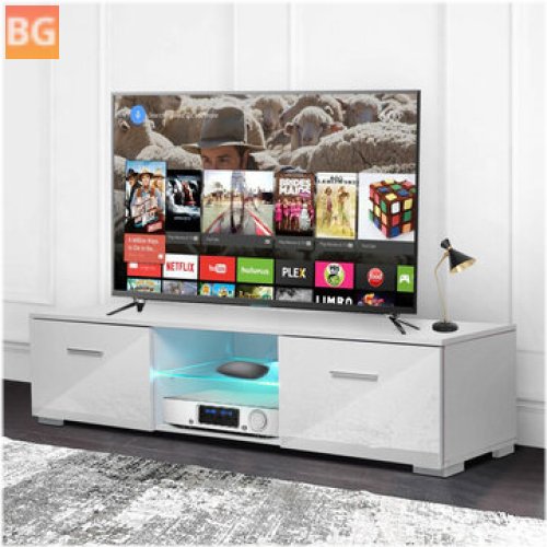 Woodyhome TV Stand with LED Lights and 2 Drawers Cabinet Unit Storage