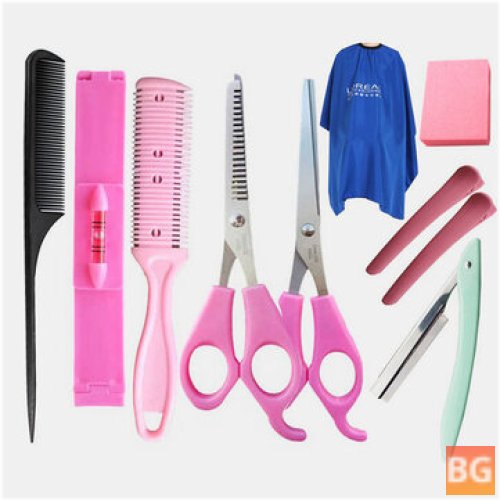 10PCS Professional Haircut Tool Set - Hairdressing Scissors, Tooth Scissors, Shears - Household Set