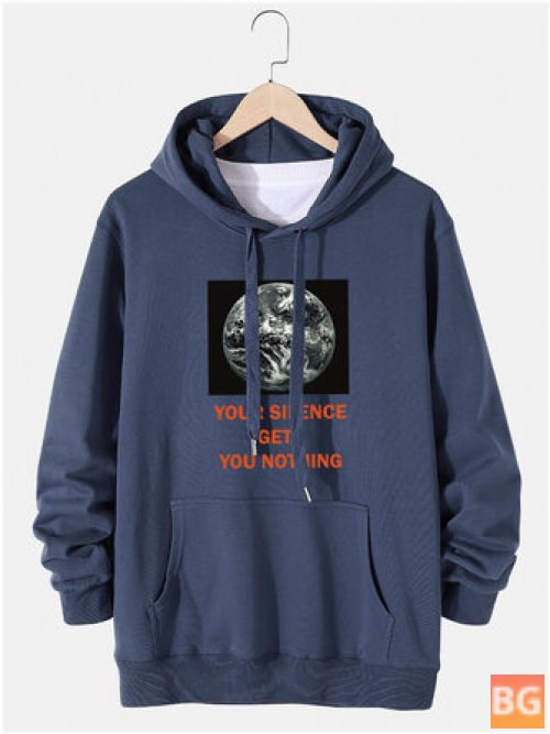 Hoodie with Pocket - Mens Earth Graphic Slogan