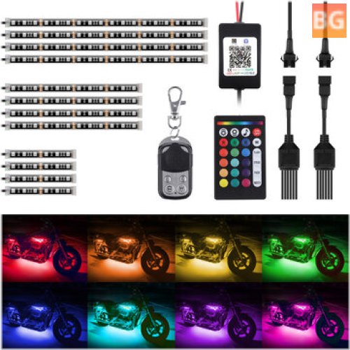 AMBOTHER 12Pcs Motorcycle LED Light Strip - Waterproof with APP IR RF Wireless Remote Controllers - Multi-Color Underglow Neon Ground Effect Atmosphere Lights