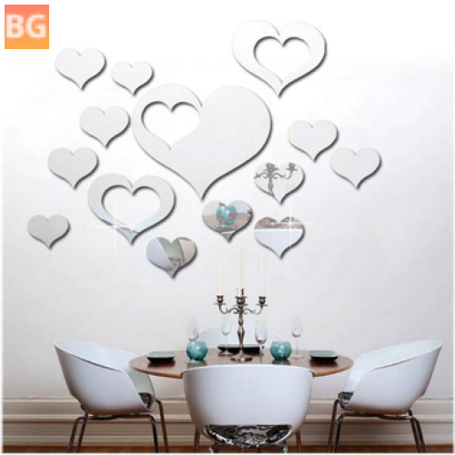 3D Heart Silver DIY Mirror Wall Stickers - Home Wall Background and Office Decor