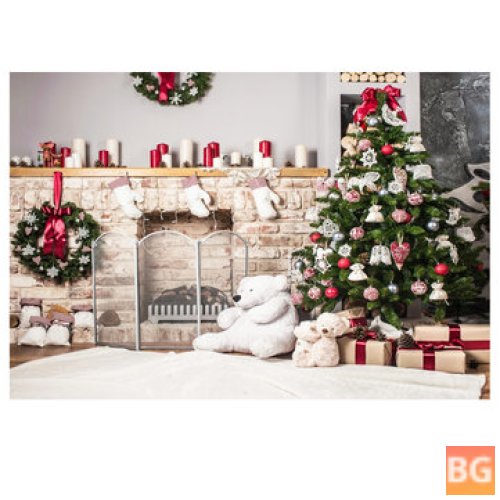 White Background with Printed Tree, Background Cloth - 3D Tree Brick Fireplace