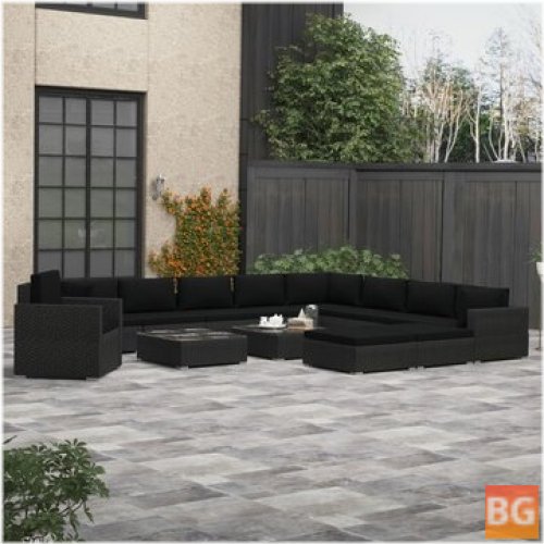 Garden Lounge Set with Cushions and Rattan