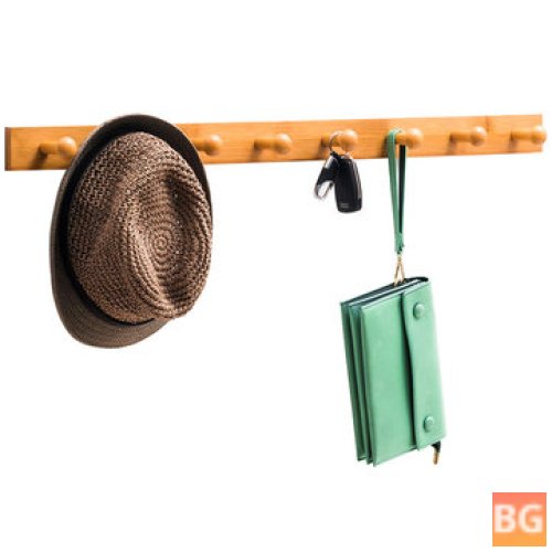 Hanger Rack Rail Mounted Rack Hook - Bamboo - Wooden Shelf Clothes Hat Towel Holder