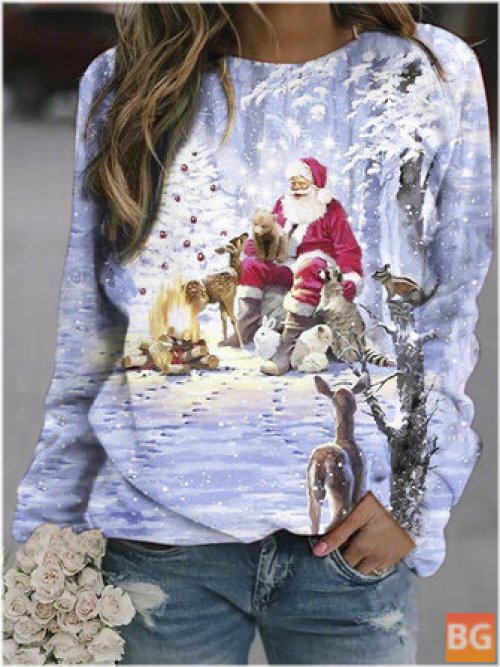Christmas Women Santa Printed Pullover T-Shirts