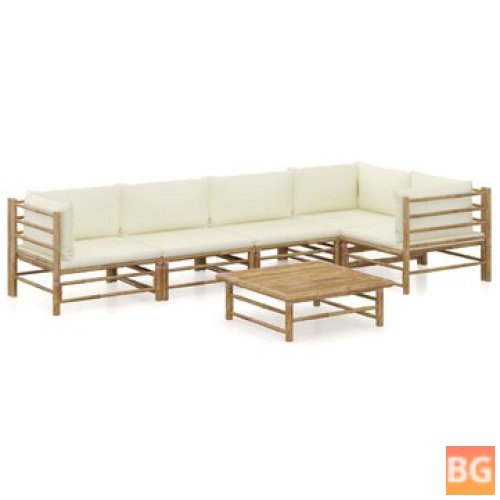 Garden Lounge Set with Cream Cushions and Bamboo