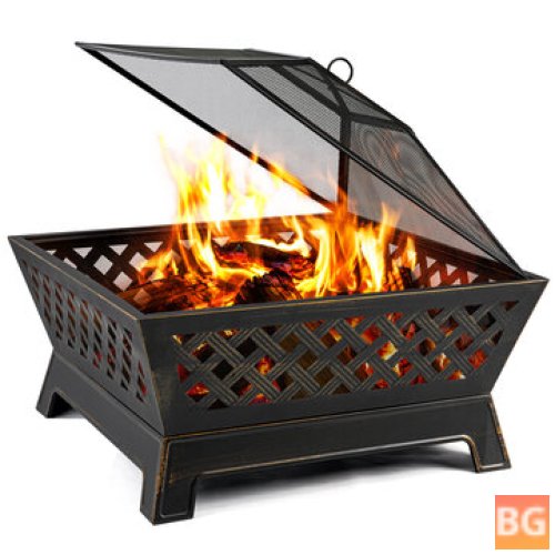 34" Steel Fire Pit with Ash Plate, Water Drainage, and Spark Screen