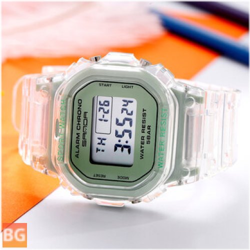 SANDA Luminous Digital Watch with Transparent Strap