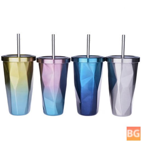 473L Stainless Steel Cups Gradient Color Double Wall Travel Water Bottles with Straw