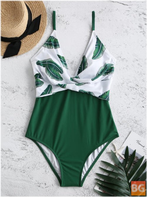 One-Piece Swimwear with a Printed V-Neck