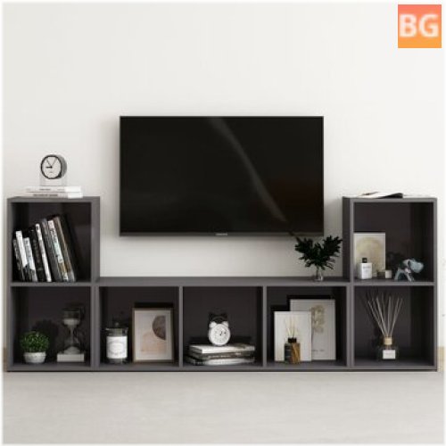 TV Cabinet Set in Gray with Glossy Finish